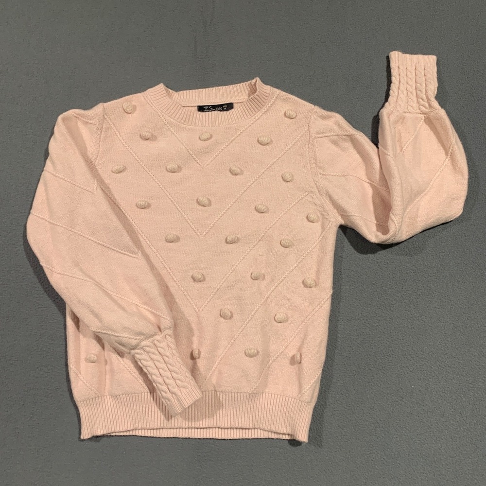 Simplee Women's Light Pink Textured All Over Bobble‎ Knit Sweater Size M